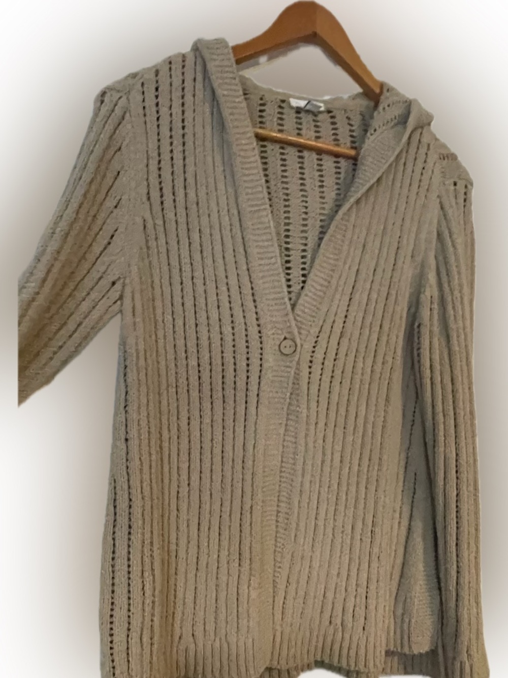 J. Jill Beige Open-Knit Ribbed Button Cardigan